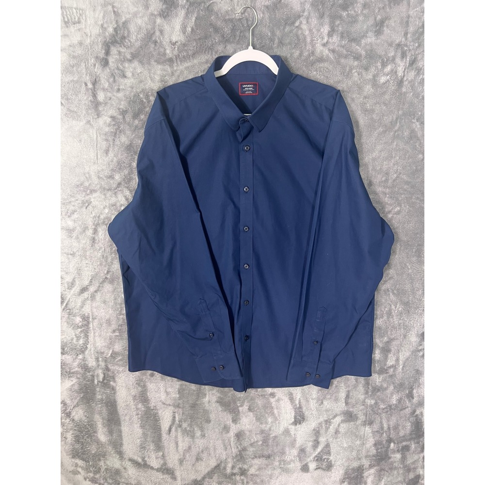 UNTUCKit Mens XXXL Navy Blue Wrinkle Free Regular Fit Button Down Shirt Cotton